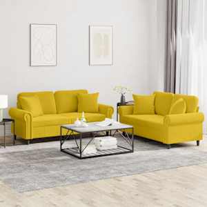 Sedežna garnitura 2-delna z vzglavniki rumen žamet