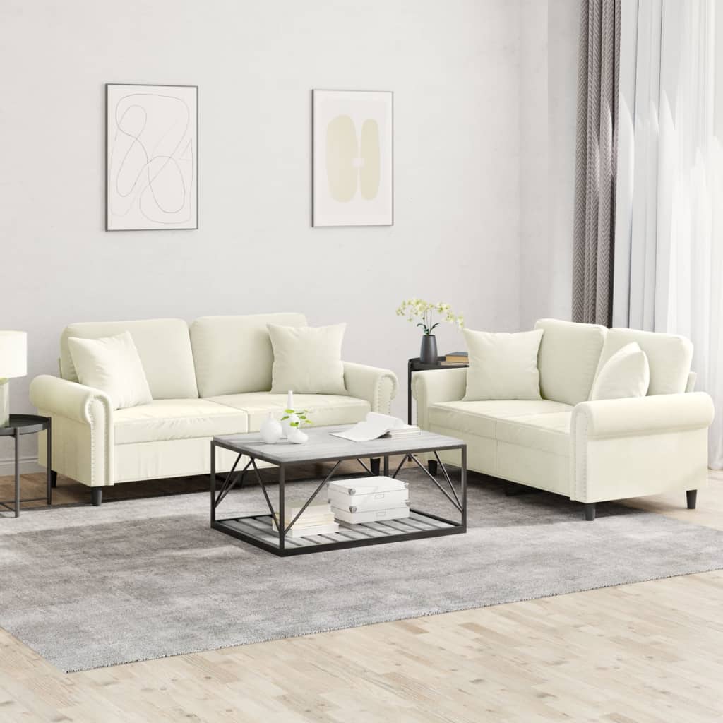 vidaXL sofasæt 2 dele med puder velour cremefarvet