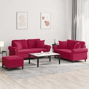 Sedežna garnitura z vzglavniki 3-delna vinsko rdeč žamet