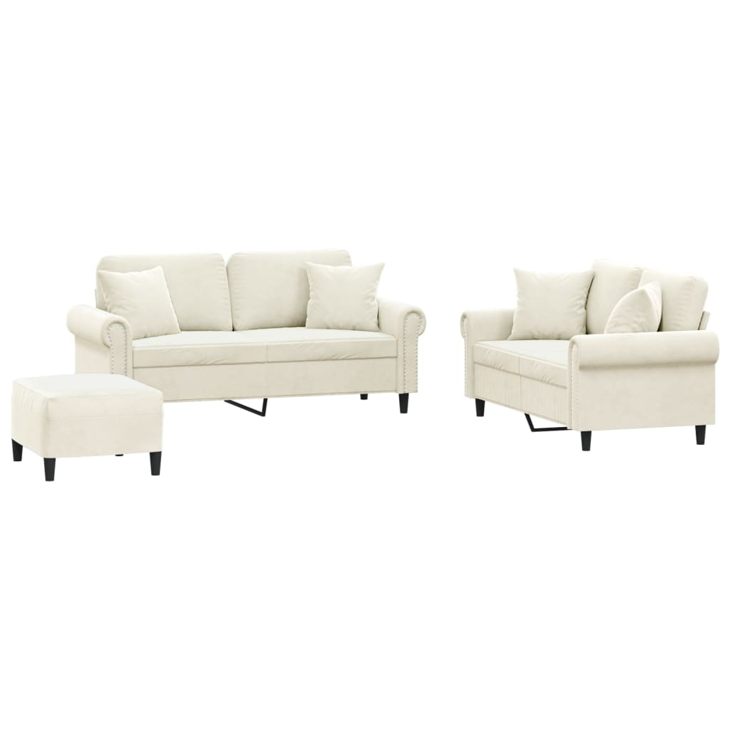 vidaXL 3dílná sedací souprava s polštáři krémová samet