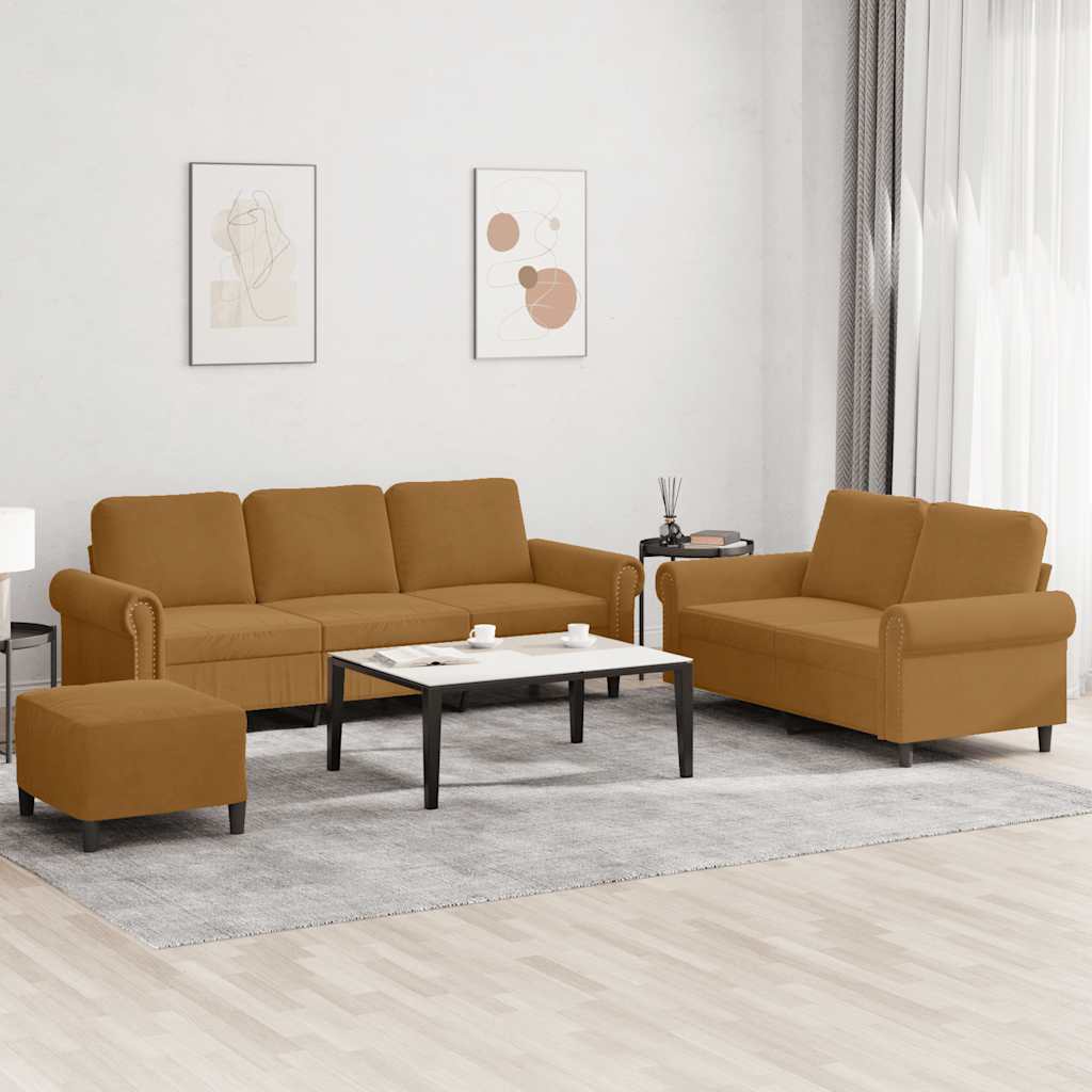 vidaXL 3-tlg. Sofagarnitur mit Kissen Braun Samt