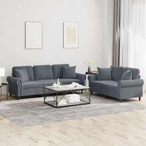 Sedežna garnitura 2-delna z vzglavniki temno siv žamet