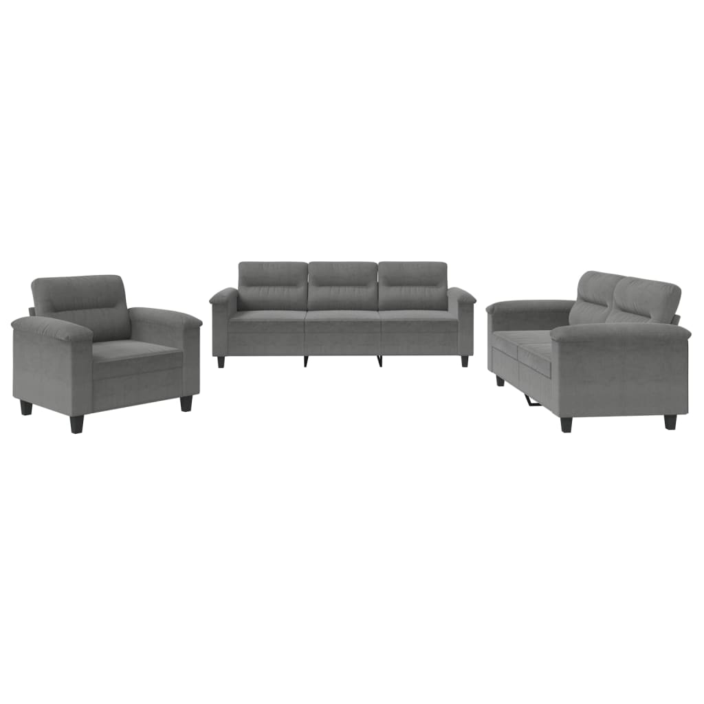 vidaXL Set de canapele cu perne, 3 piese, gri închis, microfibră