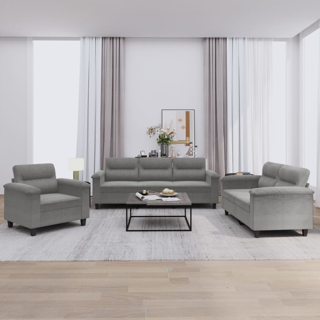 Sofasæt 3 Dele Med Hynder Mikrofiberstof - Mørkegrå / Uden fodskammel