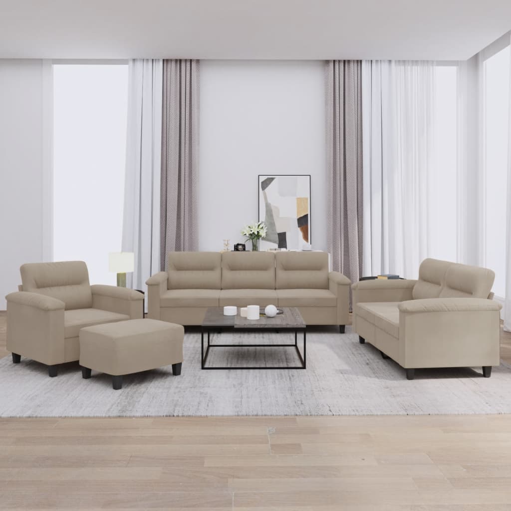 vidaXL Set de canapele cu perne, 4 piese, gri taupe, microfibră