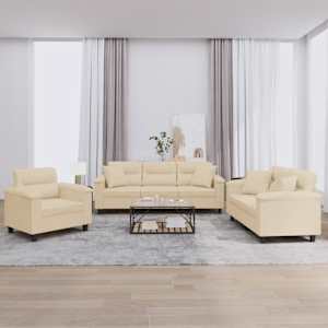 Sedežna garnitura 3-delna z blazinami krem blago iz mikrovlaken