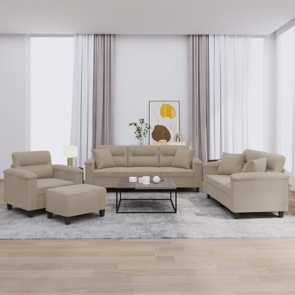 vidaXL Set de canapele cu perne, 4 piese, gri taupe, microfibră