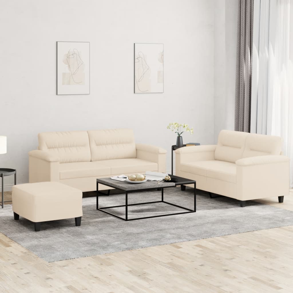 vidaXL Set de canapele cu perne, 3 piese, bej, microfibră
