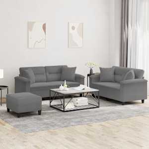 Sedežna garnitura 3-delna z blazinami temno siva mikrovlakna