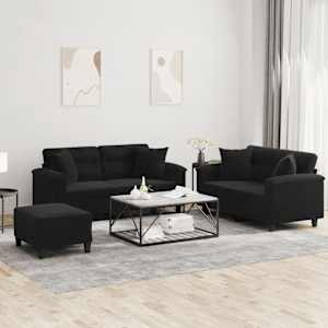 Sedežna garnitura 3-delna z blazinami črna mikrovlakna