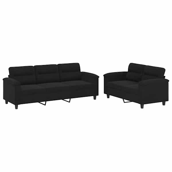 vidaXL 2-osaline diivanikomplekt patjadega, must, mikrofiiberkangas