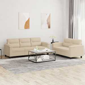 Sedežna garnitura 2-delna z blazinami krem mikrovlakna