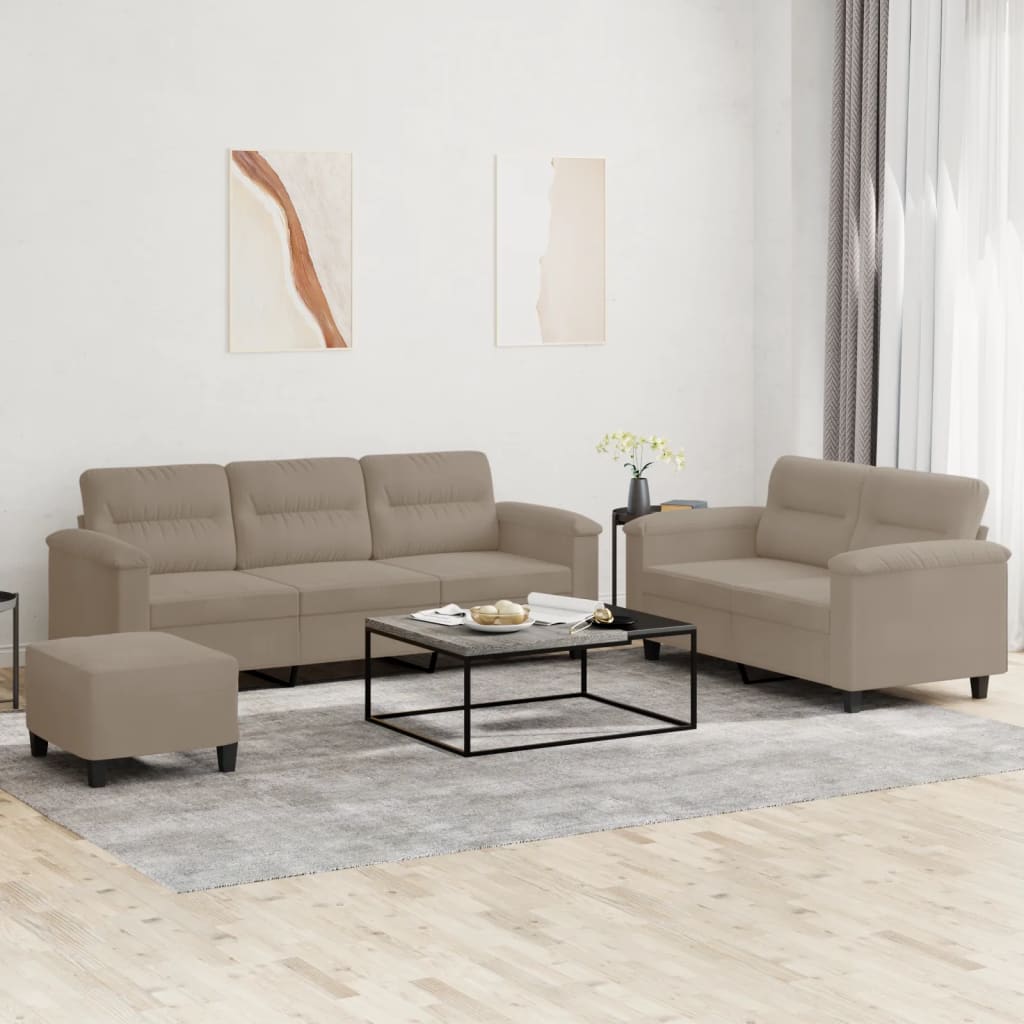 vidaXL Set de canapele cu perne, 3 piese, gri taupe, microfibră