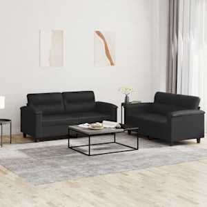 Sedežna garnitura 2-delna z blazinami črno umetno usnje