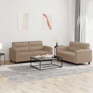 Sedežna garnitura 2-delna z blazinami kapučino umetno usnje