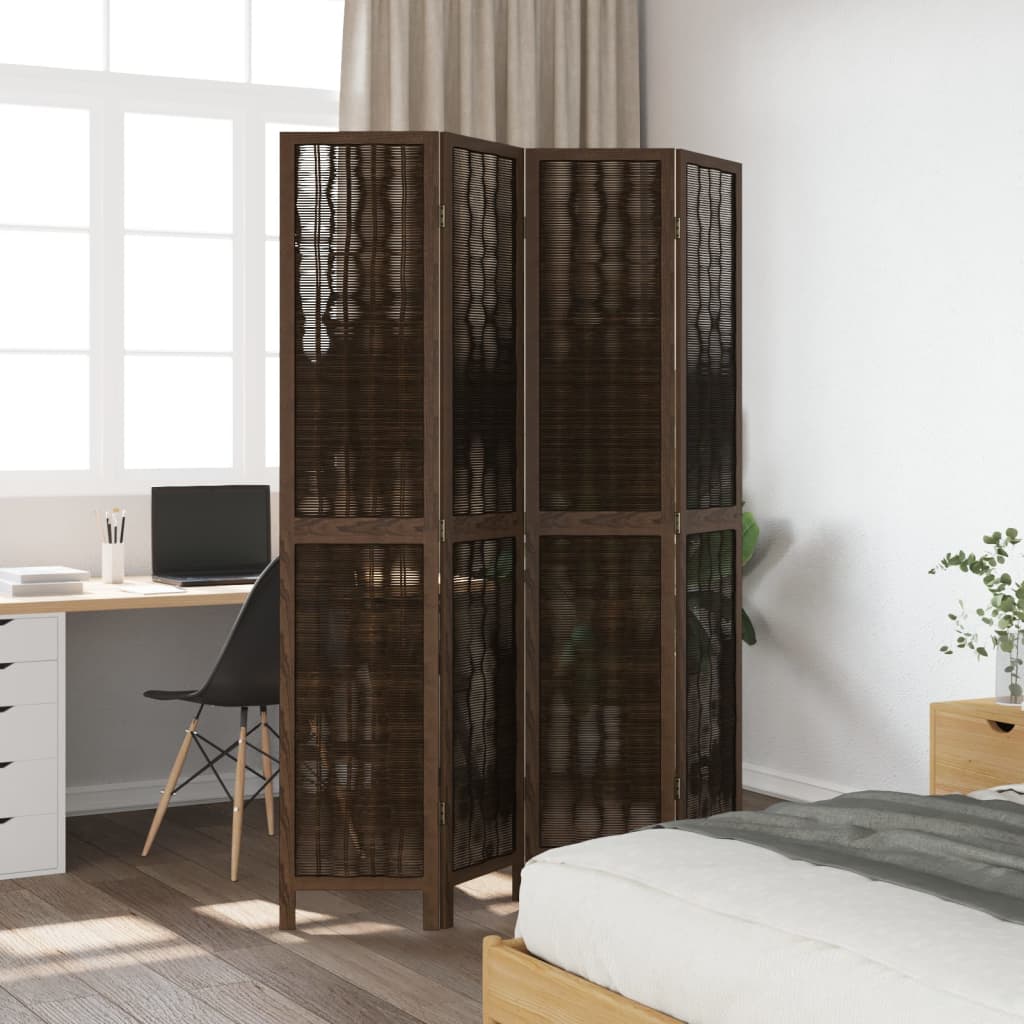 vidaXL Kamerscherm met 4 panelen massief paulowniahout donkerbruin afbeelding