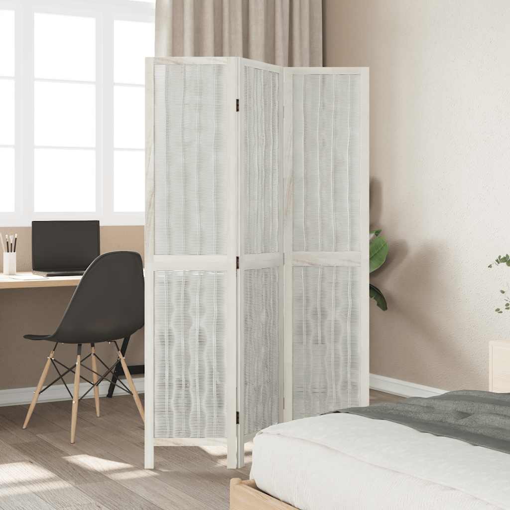vidaXL Kamerscherm met 3 panelen massief paulowniahout wit afbeelding