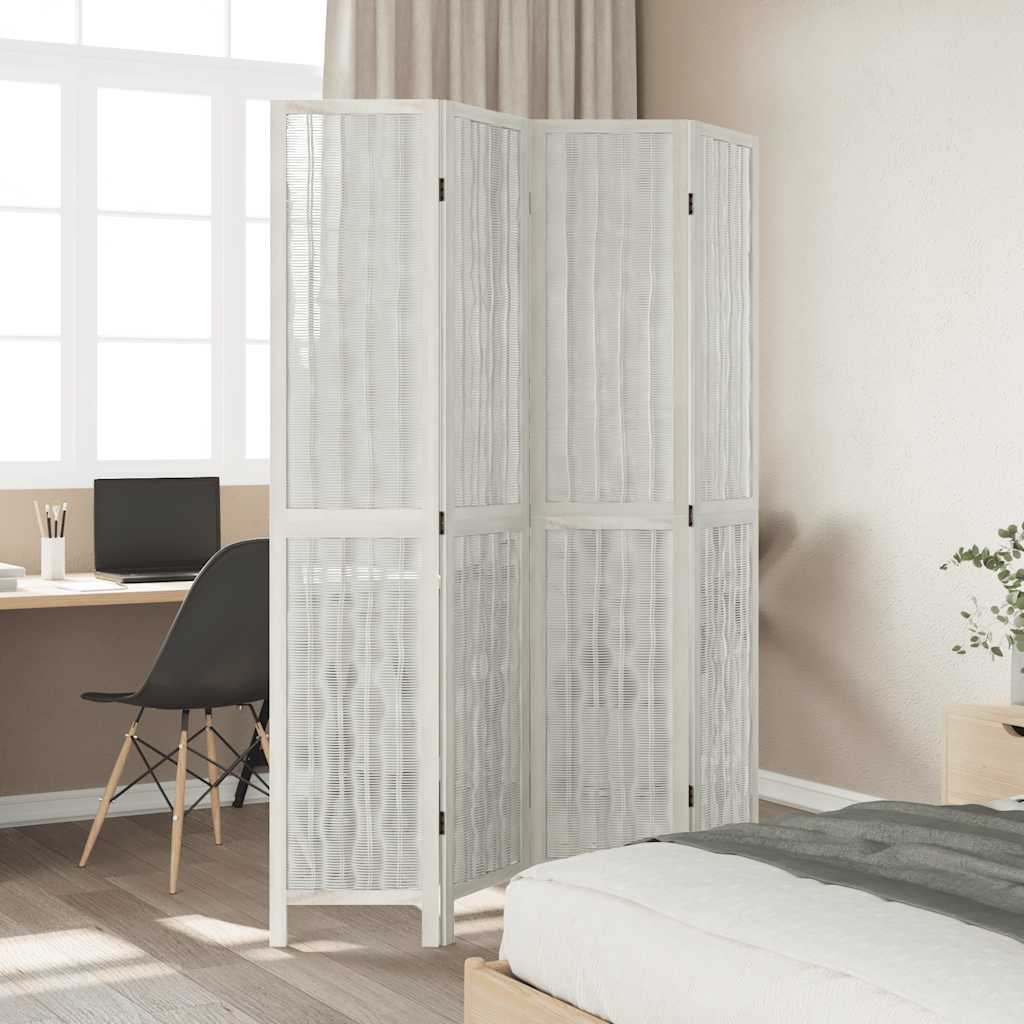 vidaXL Kamerscherm met 4 panelen massief paulowniahout wit afbeelding
