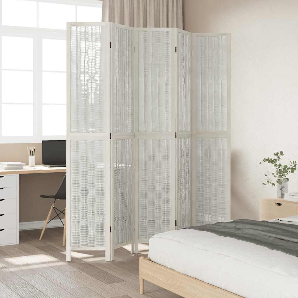 vidaXL Kamerscherm met 5 panelen massief paulowniahout wit afbeelding