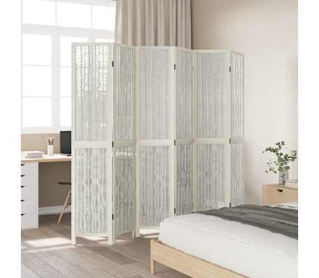 Biombo Separador De 6 Paneles - Madera De Paulownia Y Bambú, Blanco, 200 Cm Alto, Plegable, Ideal Para Oficina Y Hogar