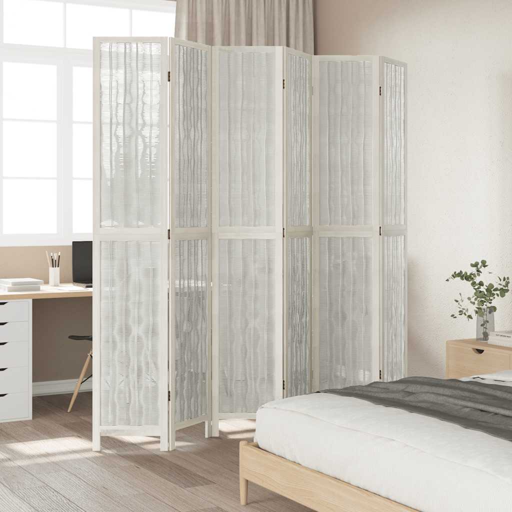vidaXL Kamerscherm met 6 panelen massief paulowniahout wit afbeelding