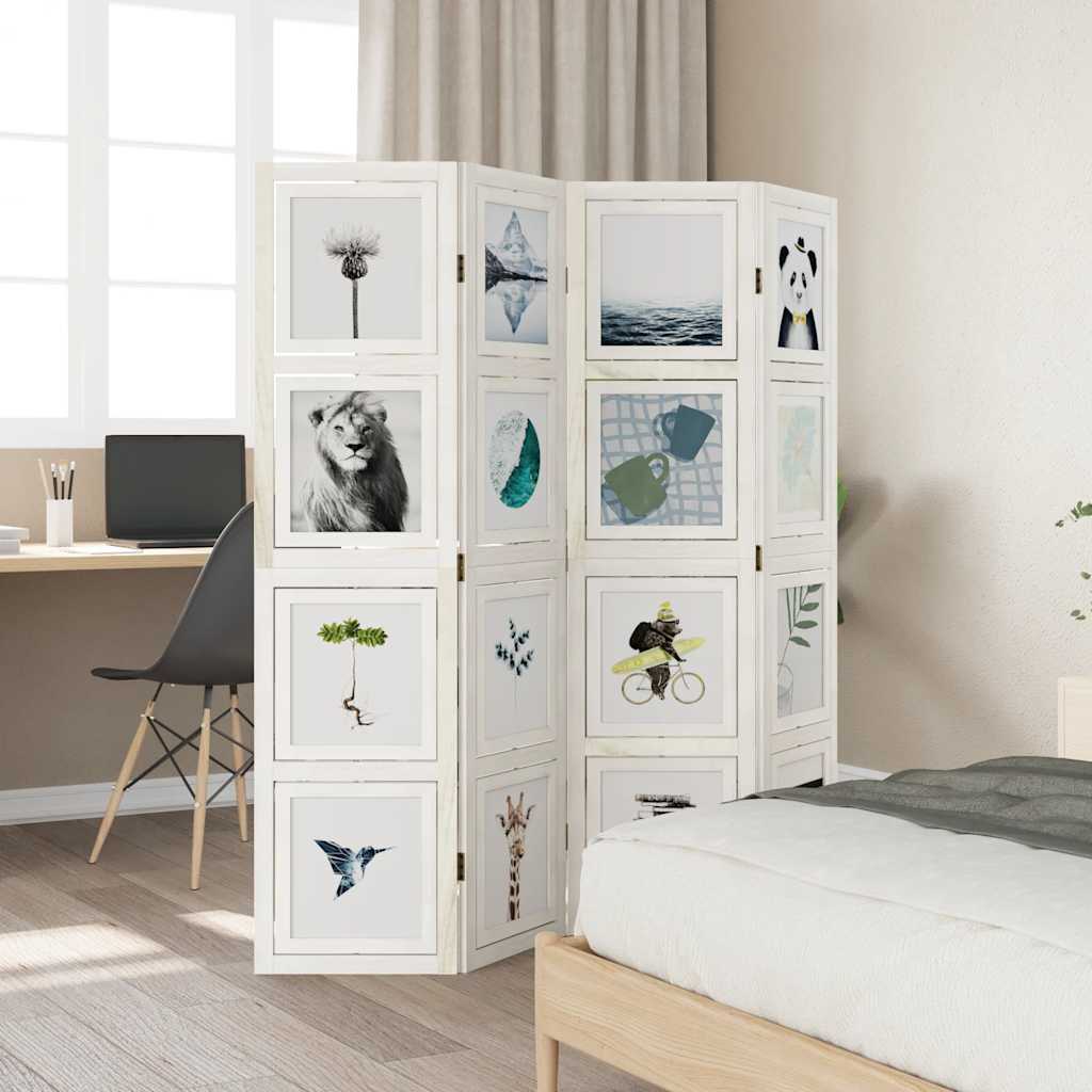 vidaXL Kamerscherm met 4 panelen massief paulowniahout wit afbeelding