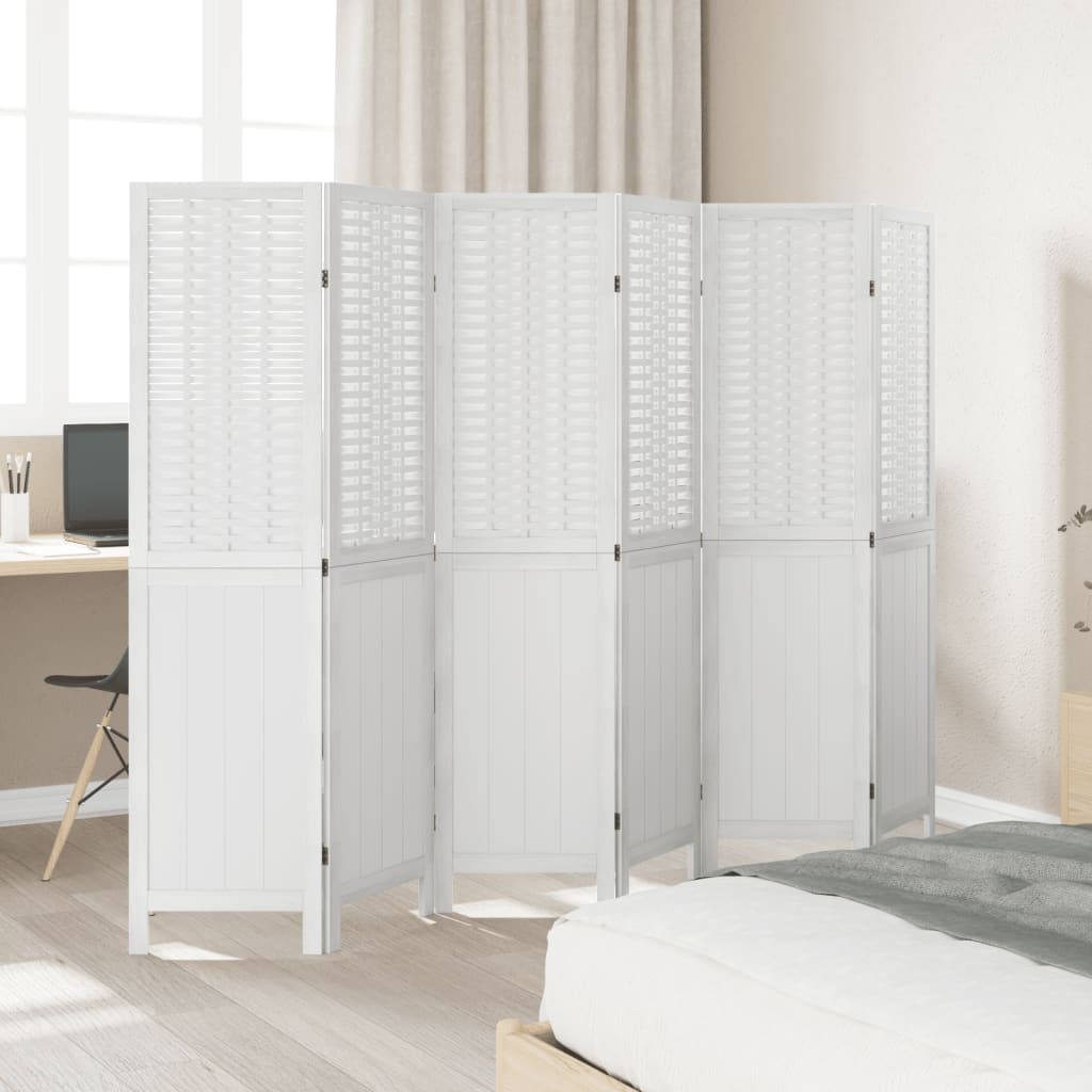 vidaXL Kamerscherm met 6 panelen massief paulowniahout wit afbeelding