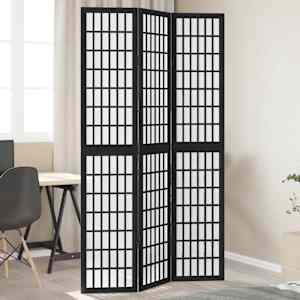 Paravan 3-delni črn trden les pavlovnije