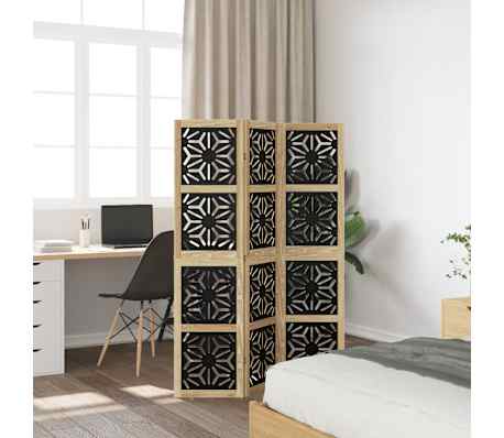 vidaXL Cloison de s&eacute;paration 3 panneaux marron noir paulownia massif