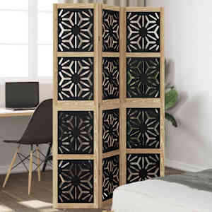 Paravan 3-delni rjav in črn trden les pavlovnije