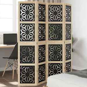 Paravan 4-delni rjav in črn trden les pavlovnije