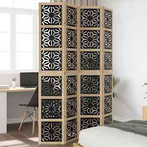 Paravan 4-delni rjav in črn trden les pavlovnije