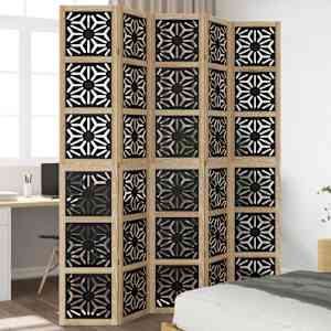 Paravan 5-delni rjav in črn trden les pavlovnije