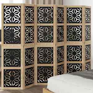 Paravan 6-delni rjav in črn trden les pavlovnije