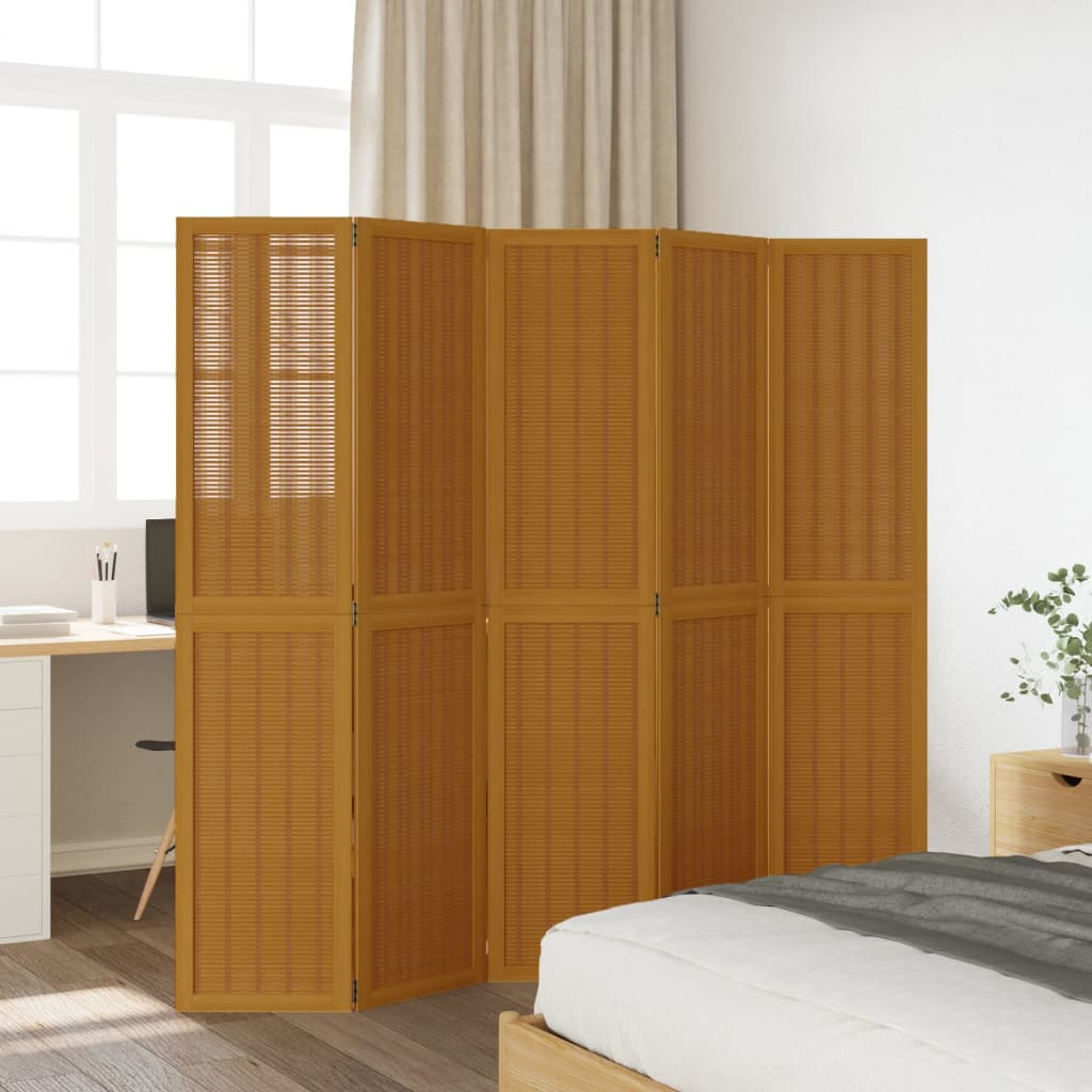vidaXL Kamerscherm met 5 panelen massief paulowniahout bruin afbeelding