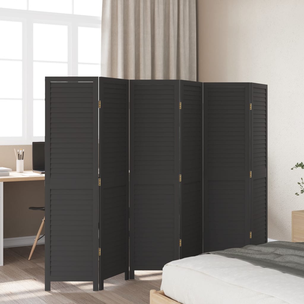 vidaXL Kamerscherm met 6 panelen massief paulowniahout zwart afbeelding
