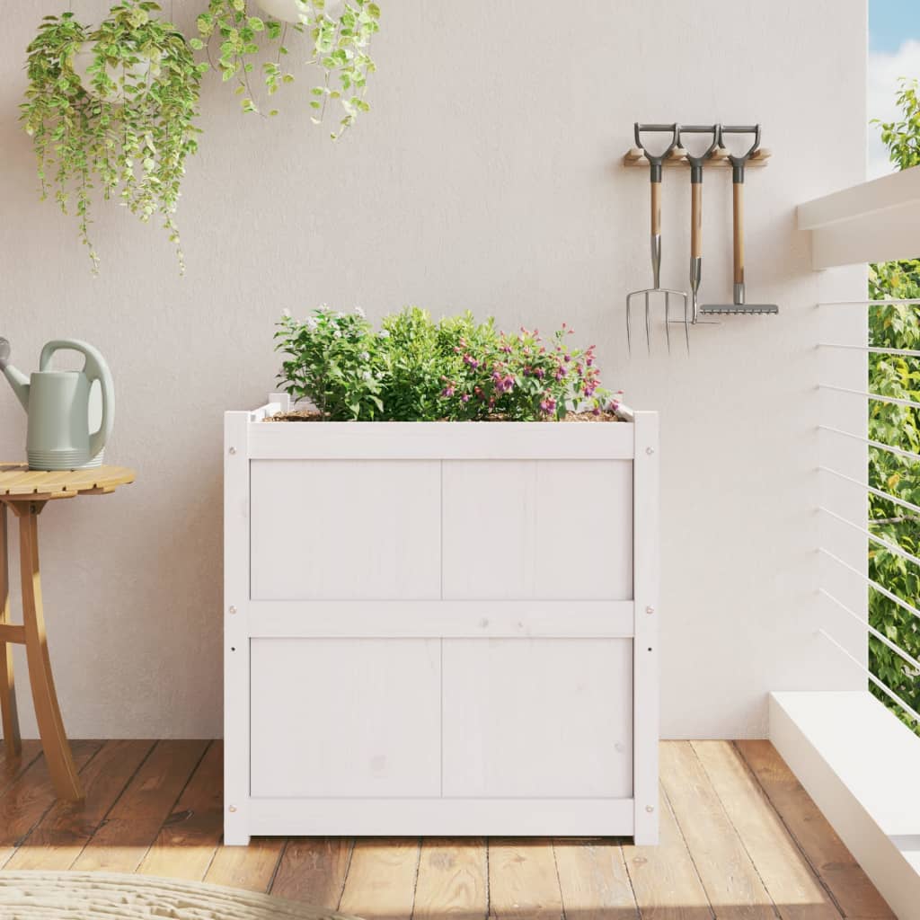 vidaXL Plantenbak 70x70x70 cm massief grenenhout wit afbeelding