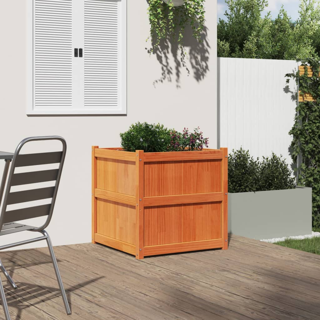 vidaXL Plantenbak 70x70x70 cm massief grenenhout wasbruin afbeelding
