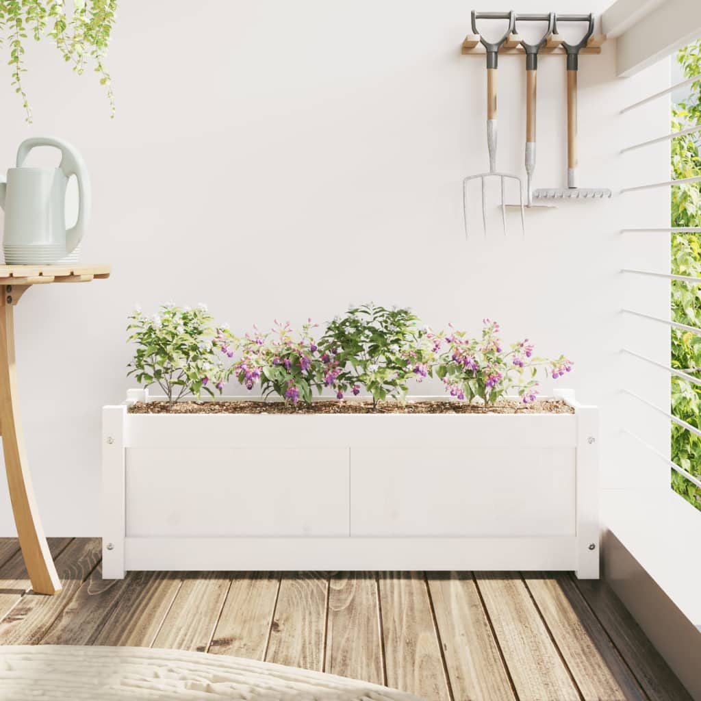 vidaXL Plantenbak 90x31x31 cm massief grenenhout wit afbeelding
