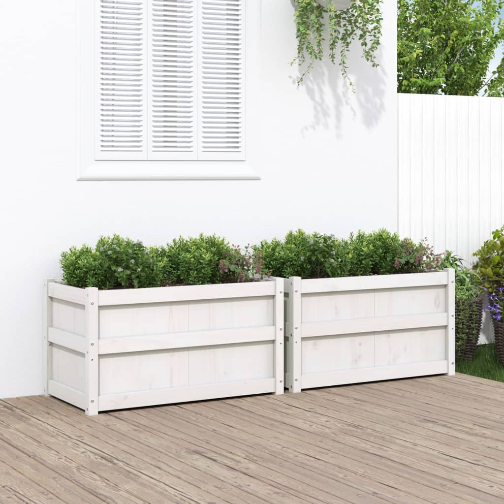 vidaXL Jardiniere de grădină, 2 buc., alb, lemn masiv de pin