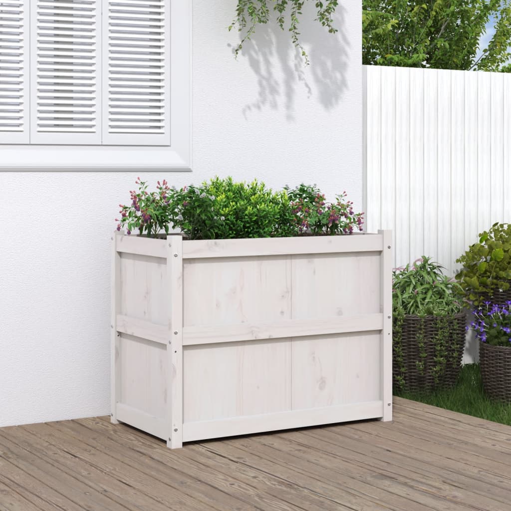 vidaXL Jardinieră de grădină, alb, 90x50x70 cm, lemn masiv de pin