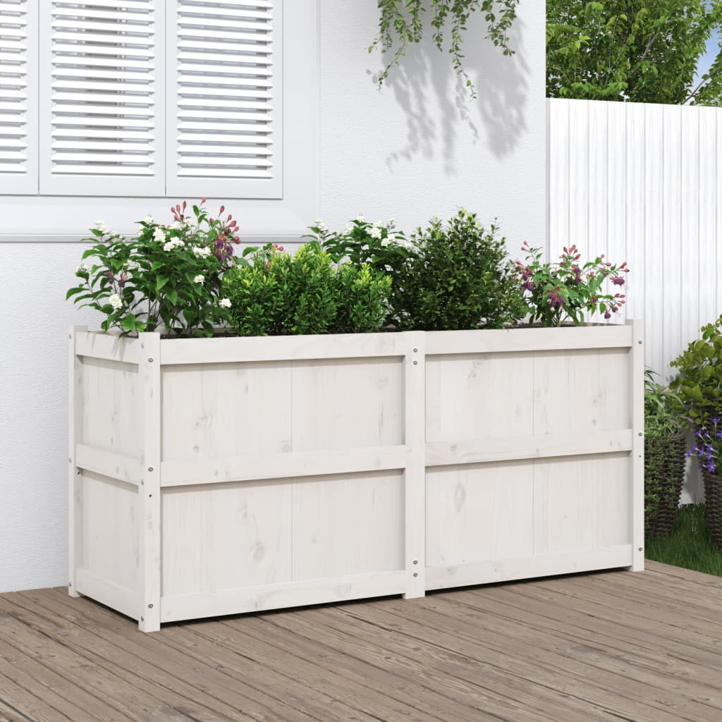 vidaXL Jardinieră de grădină, alb, 150x50x70 cm, lemn masiv de pin