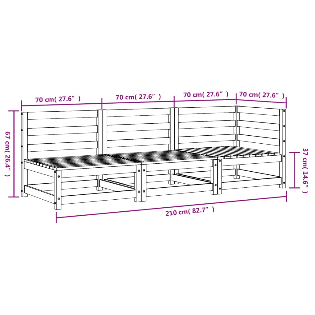 Ogrodowa sofa 3-osobowa, lite drewno sosnowe