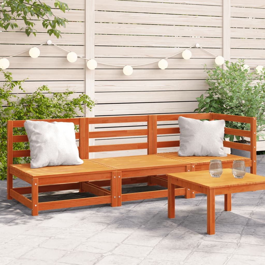 vidaXL Canapea de grădină cu 3 locuri, maro ceruit, lemn masiv de pin