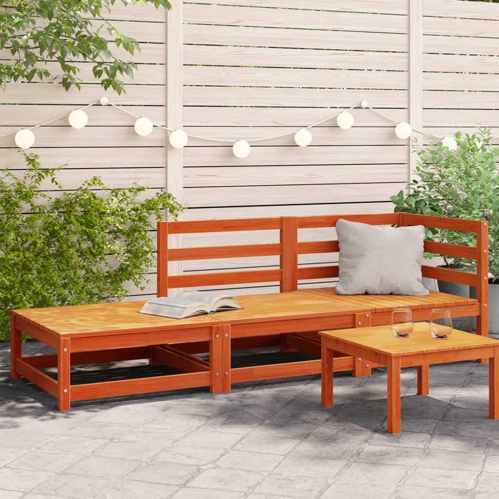 Garden Sofa with Footstool 2-Seater Wax Brown Solid Wood Pine vidaXL