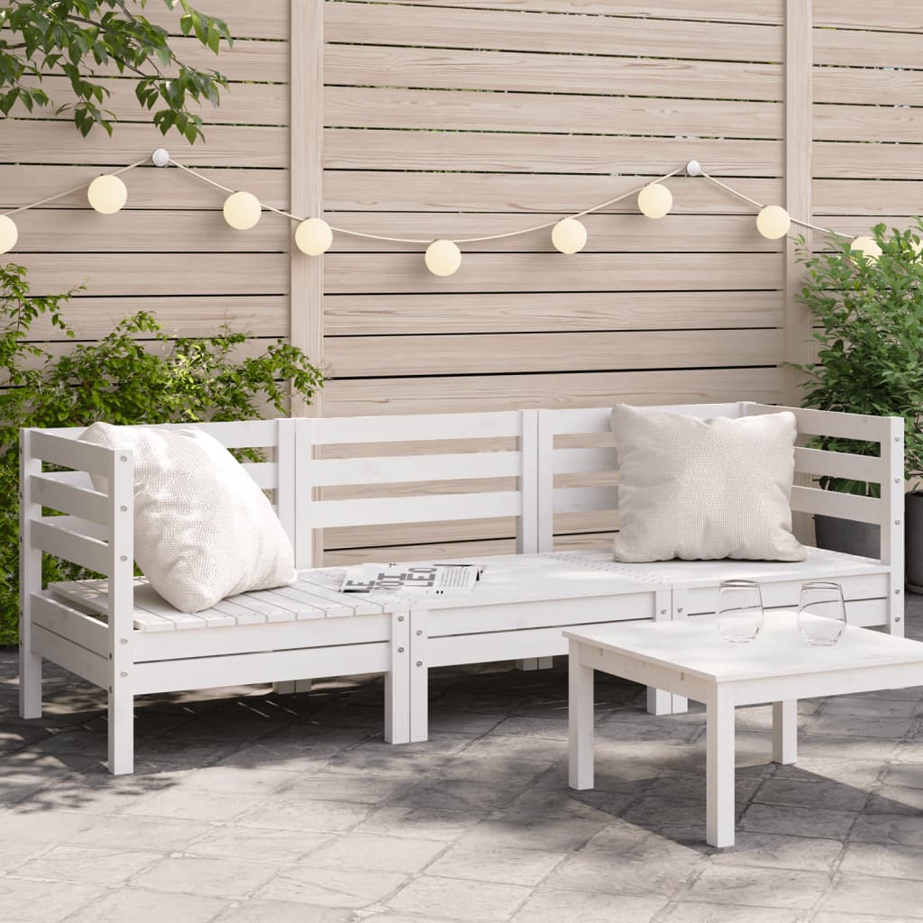 vidaXL Canapea de grădină cu 3 locuri, alb, lemn masiv de pin