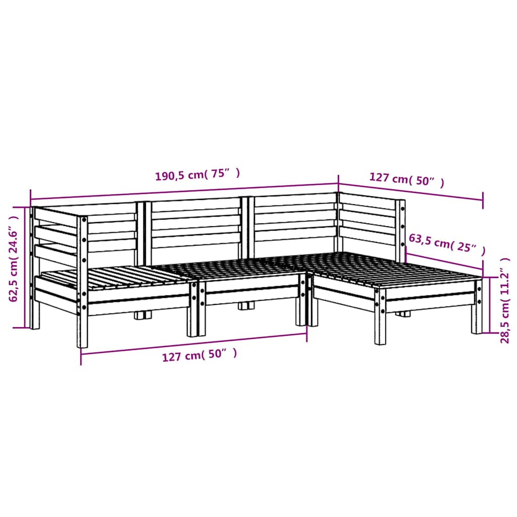 Patio Furniture Outdoor Sectional Conversation Set Solid Wood Pine vidaXL - Picture 93 of 98