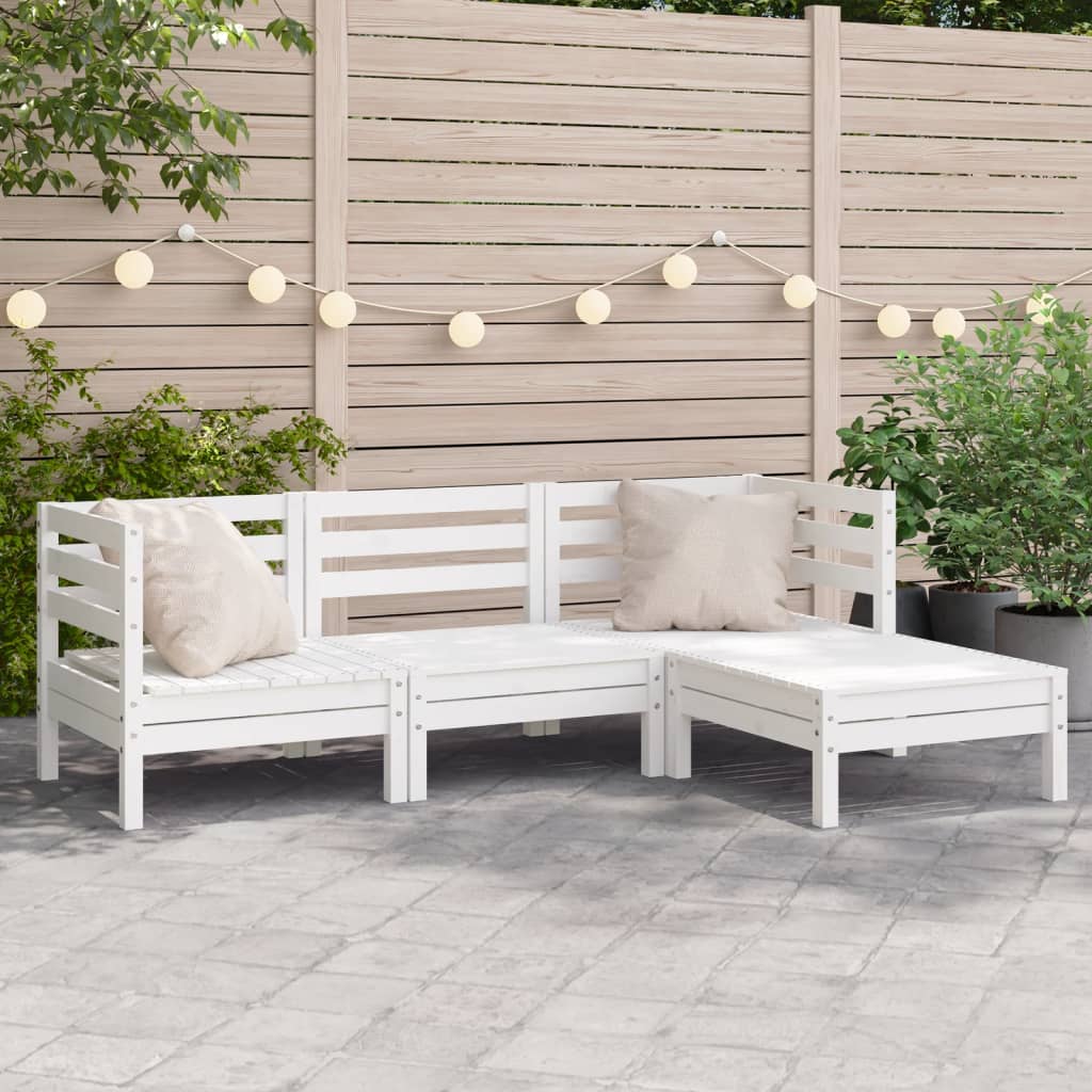 vidaXL Gartensofa 3-Sitzer mit Hocker Weiß Massivholz Kiefer