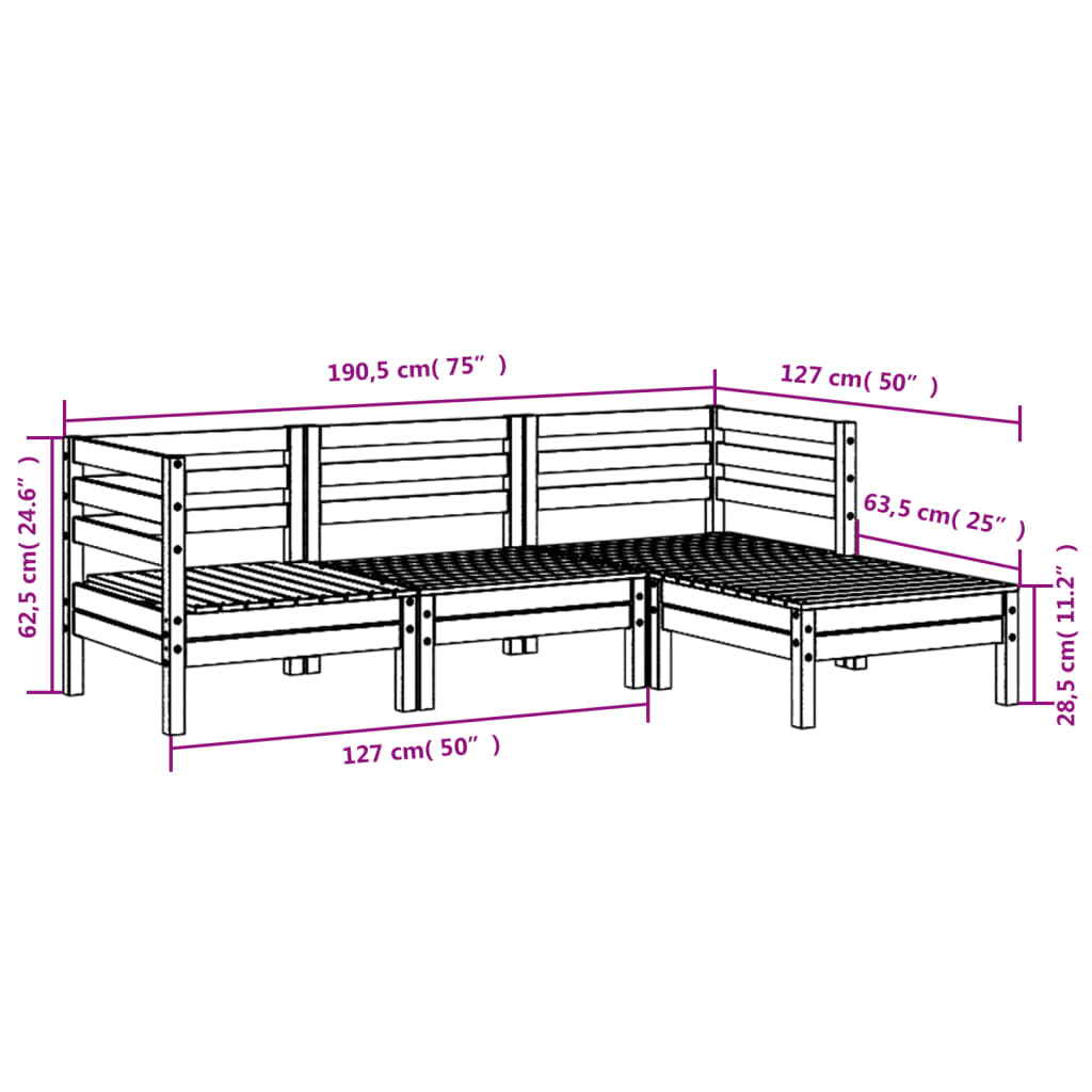 Patio Furniture Outdoor Sectional Conversation Set Solid Wood Pine vidaXL - Picture 69 of 98