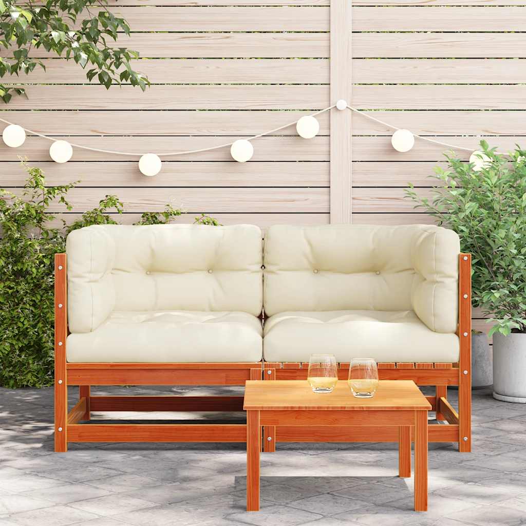 Thumbnail - vidaXL Garten-Ecksofas mit Kissen 2 Stk. Wachsbraun Massivholz Kiefer